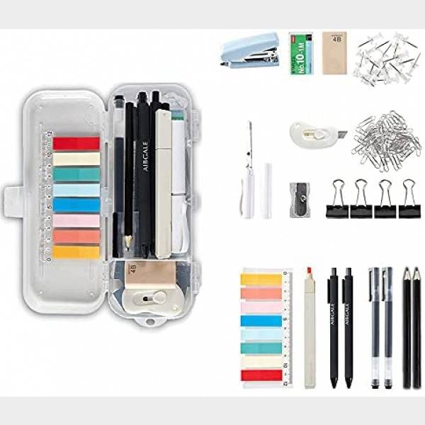 123 Pcs Office Supplies Kit with Desk Organizers, Includes Stationery, Stapler, Paper Clips, Push Pins, Erasers, Binder Clips, Staples, Scissor, Page Markers, Highlighters for Desktop Accessories Set