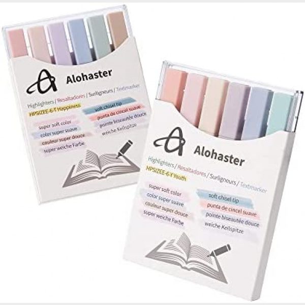Alohaster HPSIZEE Aesthetic Cute Highlighters Mild Assorted Colors With Soft Chisel Tip, No Bleed Dry Fast Easy to Hold, for Journal Bible Planner Notes School Office Supplies - Bundle