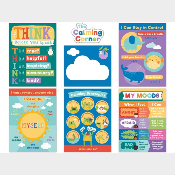 Carson Dellosa Calming Strategies Bulletin Board Set—Calming Strategies and Mood Charts for Social Emotional Learning, Homeschool or Classroom Decor (7 pc)