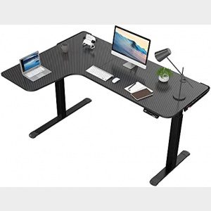 DESIGNA L Shaped Electric Standing Desk, 61 inches Height Adjustable Corner Home Office Desk, Modern Workstation with Free Large Mouse Pad, Black