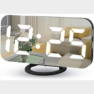 Digital Alarm Clocks,7" LED Mirror Electronic Clock,with 2 USB Charging Ports,Snooze Mode,Auto Adjust Brightness,Modern Desk Wall Clock for Bedroom Living Room Office - Black