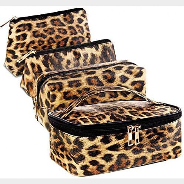 Fumxin Leopard Print Makeup Bag Cheetah Toiletry Travel Cosmetic Bag Portable Makeup Pouch Brush Organizer Purse Handbag for Women
