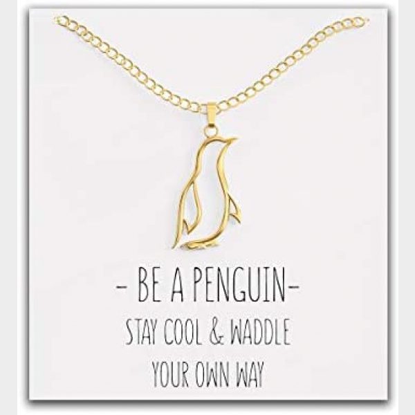 Happy Kisses Penguin Necklace Gift – Cute Penguin Pendant – Charm Jewelry for Women, Girls and Kids – with Message Card