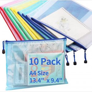 Mesh Clear Zipper Pouch - Letter Size Waterproof Document Pouch for School Office Supplies, Education & Crafts Organizing Storage 5 Colors File Pockets