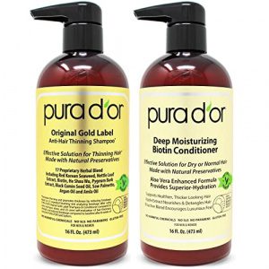 PURA D'OR Biotin Original Gold Label Anti-Thinning (16oz x 2) Shampoo & Conditioner Set, Clinically Tested Effective Solution w/ Herbal DHT Ingredients, All Hair Types, Men & Women (Packaging Varies)