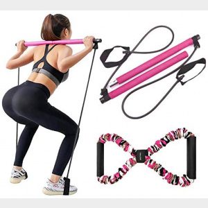 Pilates Bar Kit with Resistance Band,LADER Portable Resistance Band and Toning Bar Yoga Pilates Equipment Exercise Stick 8 Shape Body Shaping Resime Bar (Pink)