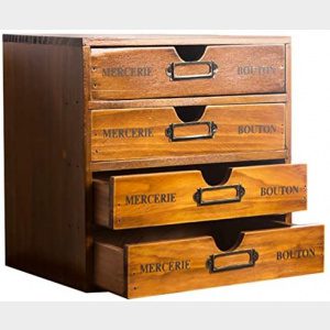Primo Supply Home Office Desk Organizer with 4 Storage Drawers - Wooden Storage Box - Rustic Dresser - Vintage Desk Organizers and Accessories - School Supplies & Office Supplies Drawer Organizer Box