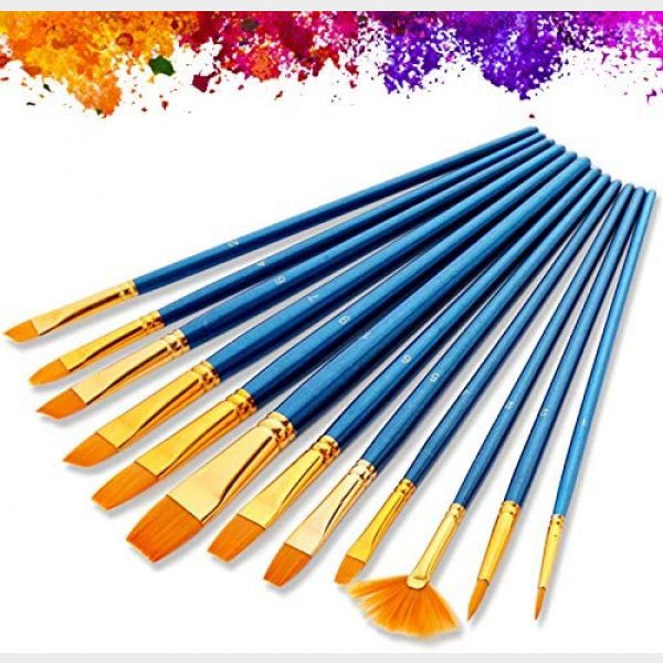 Veczom Paint Brushes 12 Set Artist Paintbrushes Nylon Hair Acrylic Paint Brush for Oil Watercolor, Body Face Painting, Rock Painting, Fine Detail Miniature, Beginner, Adults, Kids Arts Crafts Supplies