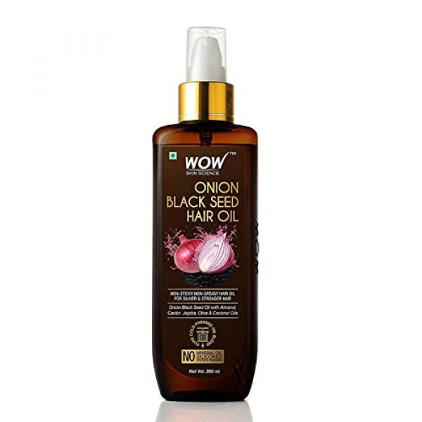 WOW Skin Science Onion Black Seed Hair Oil for Dry Damaged Hair & Growth - Oil Hair Care Natural Hair Growth Oil - Hair Treatment for Dry Damaged Hair with Almond, Castor, Olive, Coconut & Jojoba Oil
