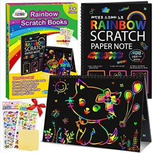 ZMLM Scratch Paper Art Notebooks - Rainbow Scratch Off Art Set for Kids Activity Coloring Book Drawing Pad Black Magic Art Craft Supplies Kits for Girls Boys Birthday Present Party Christmas Toys Gift
