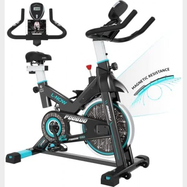 pooboo Magnetic Resistance Indoor Cycling Bike, Belt Drive Indoor Exercise Bike Stationary LCD Monitor with Ipad Mount ＆Comfortable Seat Cushion for Home Cardio Workout Cycle Bike Training 2022 Upgraded Version