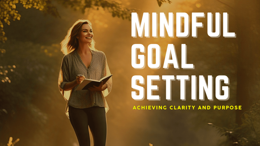 This serene image captures the essence of mindful goal setting. A woman, symbolizing determination and self-awareness, walks confidently on a sunlit forest path at dawn. Her warm smile and bright eyes reflect a sense of purpose and clarity. With an open notebook and pen in hand, she embodies the practice of reflection and intention-setting. The tranquil atmosphere, with lush greenery and gentle morning mist, invites us to slow down, breathe deeply, and connect with our inner selves. As we embark on our mindful goal-setting journey, may this image inspire us to cultivate clarity, purpose, and a deeper understanding of ourselves.
